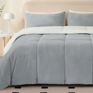 【TASTELIFE】Fluffy Sherpa Queen Size Bedding Comforter Sets Queen Comforter Set-3 Pieces Bed in a Bag Dark Grey Soft Comforter and Pillowcase Luxury Warm Bedding Set for Winter Down Fur Faux king