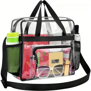 Stadium Approved Clear Crossbody Bag with Adjustable Shoulder Strap - Large 11LBS Capacity Transparent Tote for Events & Travel - Features Multiple Interior Compartments Secure Zipper Closure Mesh Side Bottle Pockets Sturdy Handles