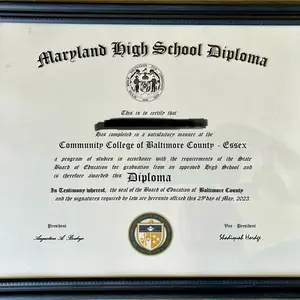 Maryland High School Diploma from Maryland and any state replica diploma, comes with frame also: Authentic Looking