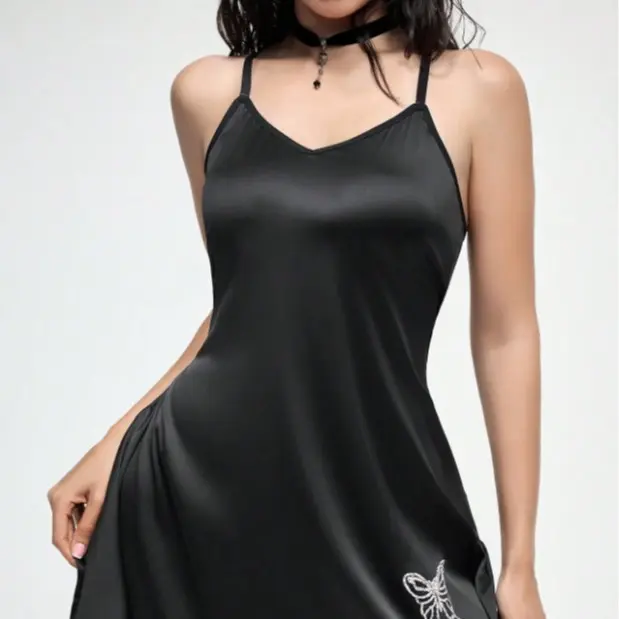 Gothic Style Butterfly Rhinestone Criss-Cross Back Home & Sleepwear Nightgown