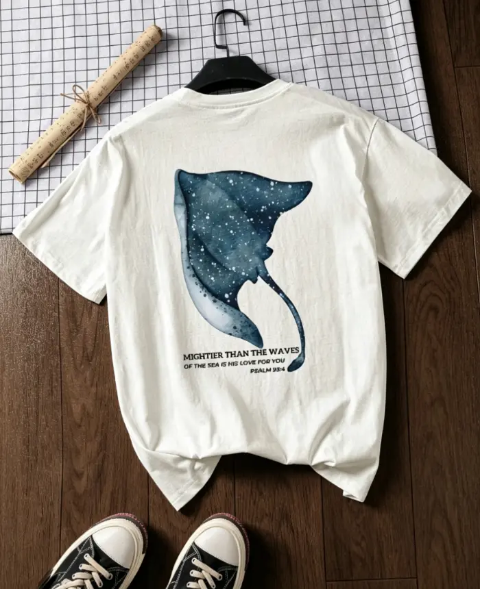 Women Soft Cotton Oversized T‑Shirt Manta Ray Ocean Back Print Inspirational Text Casual Short Sleeve Graphic Tee