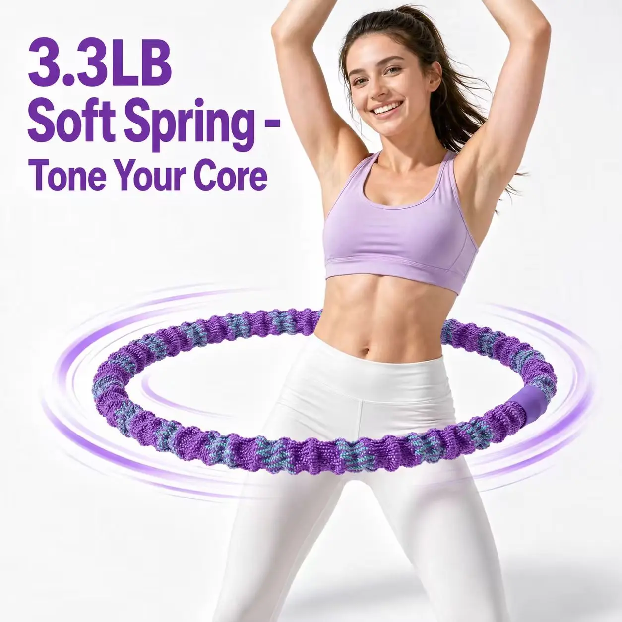 3.3lb Soft Weighted Hula Hoop for Adults, One-Piece Foldable Spring Fitness Hoop, Quiet Waist-Friendly Core Workout Equipment for Home & Beginners