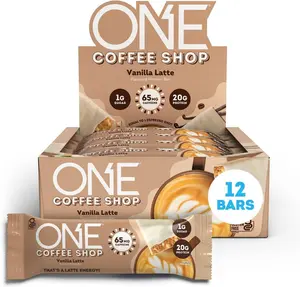 ONE Coffee Shop Caffeinated Protein Bars, Vanilla Latte, Gluten Free with 20g Protein and 65mg of Caffeine Energy, Pantry Staples, 2.12 oz (12 Count)
