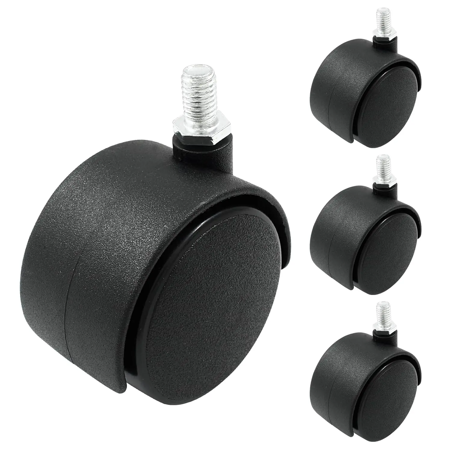 4pcs 2 Inch Swivel Caster Wheels, Black Nylon M8 Threaded Stem Caster Wheels, Heavy Duty Swivel Stem Casters Wheel Replacement for Furniture, Table, Cabinet, Shelf