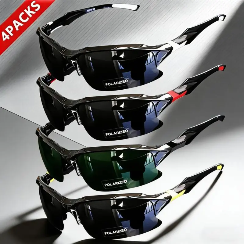 Men's 4-Pack Sporty Sports Eyewear Set - Polarized Lens UV400 Shield Plastic Sunglasses, Windproof, Lightweight, Glare Reduction, Golf-Ready View, Outdoor Running/Cycling Accessories, Other Shapes, Valentine’s Day Gift
