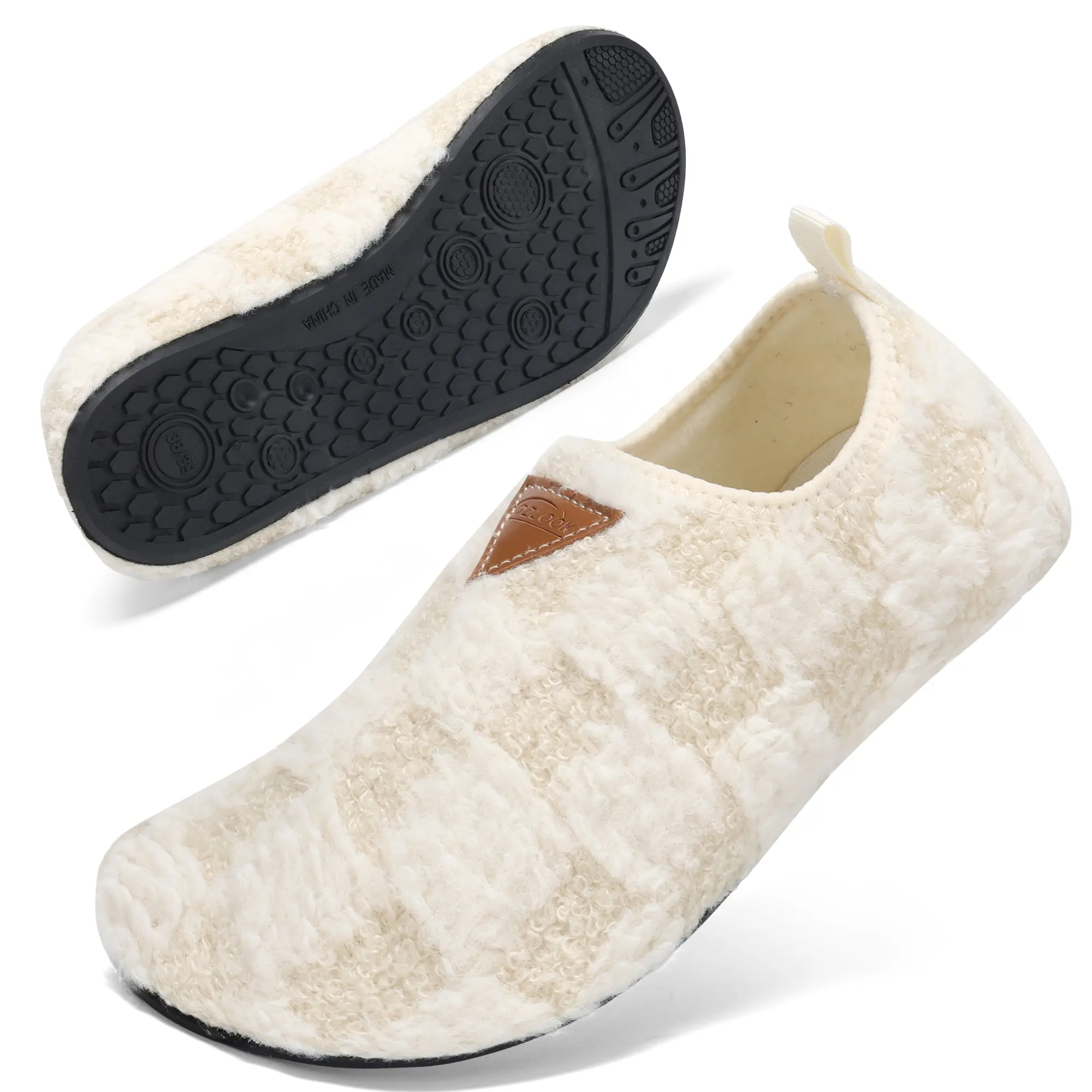 Cozy Fluffy Curly Teddy Fleece Slip On House Shoes, Barefoot Feel Closed Back Slippers for Women, Portable Indoor Footwear for Home Yoga Travel