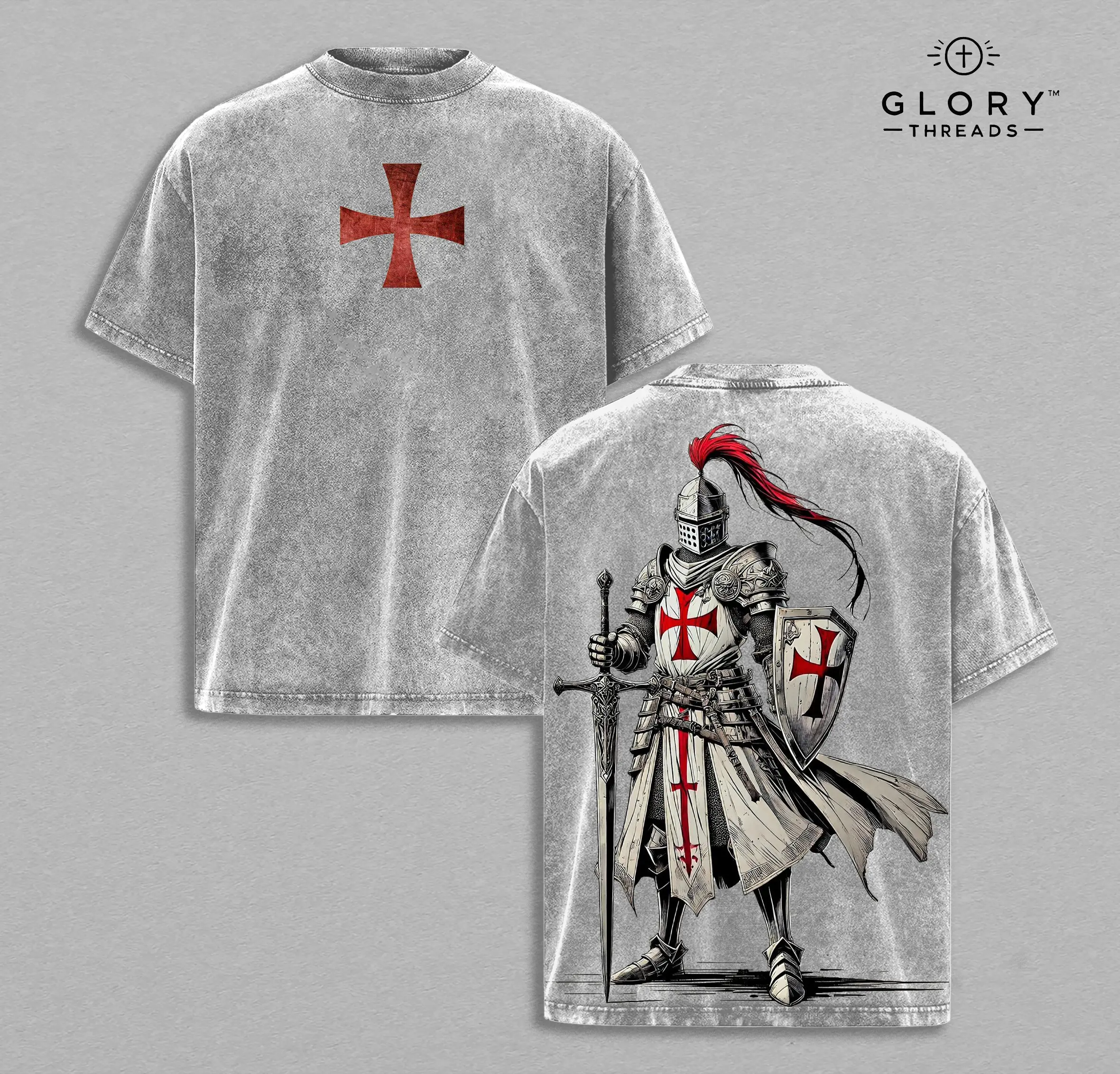 Crusader Knight Christian Knight Templar T-Shirt Vintage Washed, Crusader Armor of God Tee, Jesus Warrior Cross Graphic Shirt, Religious Faith Top, Christian Apparel Gift , Church Outfit