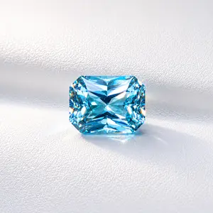 VEYRA 3ct Radiant Aquamarine Color VVS1 Hand-Cut Moissanite GRA Certified Custom Setting Available for Ring, Necklace & Earring