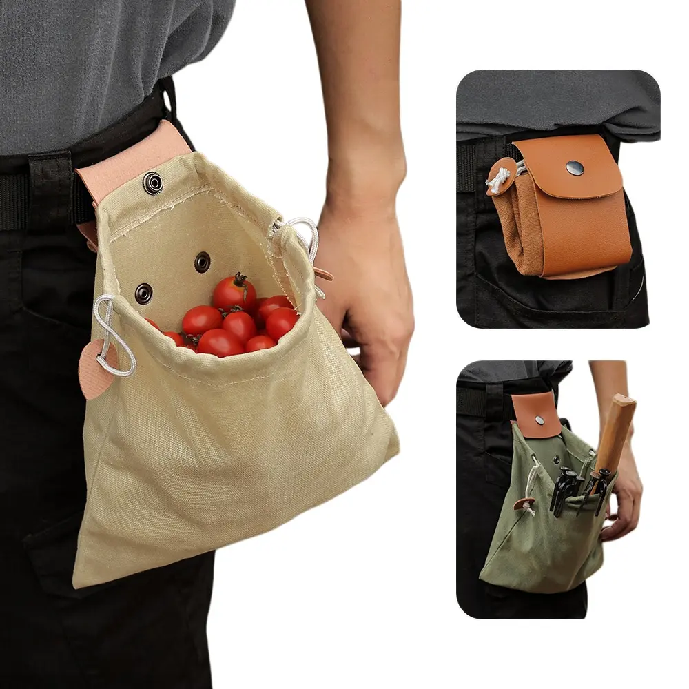 1pc Waterproof Waxed Canvas Foraging Travel Bag, Portable Outdoor Collecting Pouch with Adjustable Faux Leather Belt for Mushroom Picking Camping Hiking Outdoor Activities-MM1
