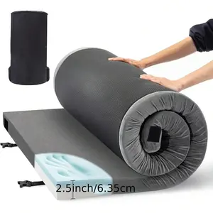 2.5 Inch Memory Foam Camping Pad, Waterproof Roll Up Sleeping Pad For Adults, Comfortable Thick Floor Sleeping Mats For Car Truck Tent With Removable Travel Bag