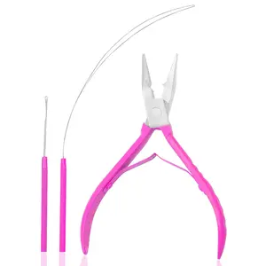 Professional Hair Extension Pliers & Bead Extension Tool Kit – Stainless Steel Hair Pliers for Bead Extensions, Microlink Tool Kit, & Loop Threader for Micro Beads Hair Extensions Kit Pink