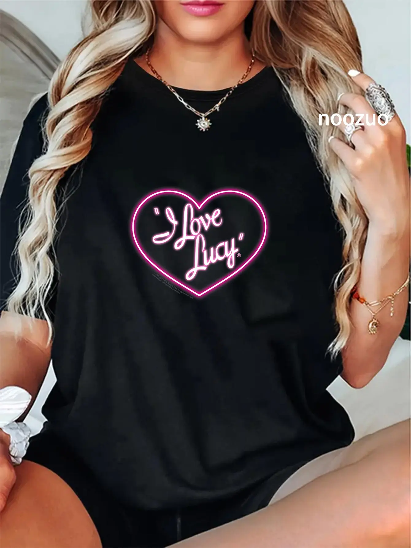 100% Cotton I Love Lucy Neon Logo T-Shirt Casual Graphic Printed Tee