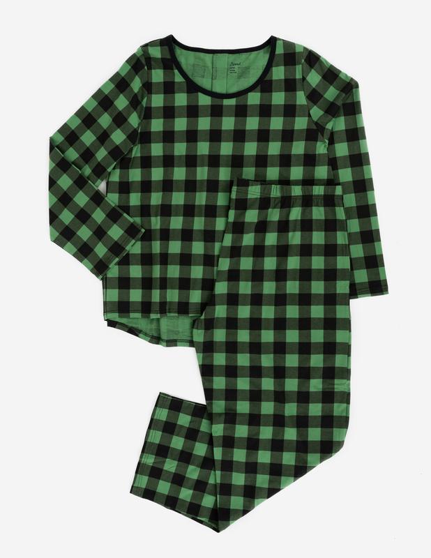 Women's Black & Green Plaid Cotton Pajamas