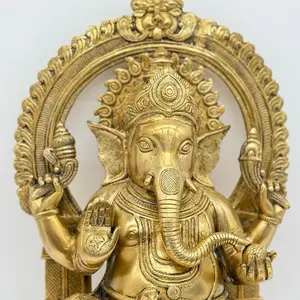 Golden Ganesha Statue with Intricate Details and Symbolic Elements for Home Decor and Spiritual Practices