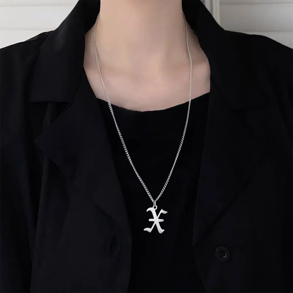 Men's 1pc Stainless Steel Geometric Square Initial Necklace - Unisex Casual Hip-hop Fashion Accessory, Pendant & Steel Chain Included, Long-Lasting for Daily Wear & Engagement