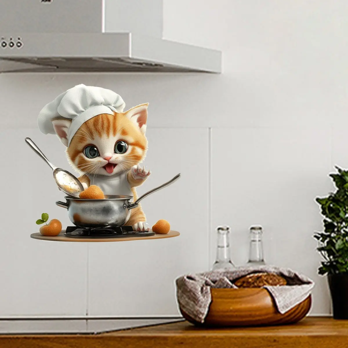 Decorative Cat Sticker for Kitchen Wall, Cute Animal Wallpaper for Refrigerator, Corner Decor for Living Room and Stairs