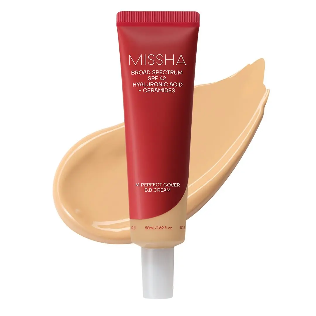 MISSHA M Perfect Cover BB Cream No.25 Warm Beige - Medium with Warm Undertone SPF 42 PA +++ 1.69 Fl Oz - Tinted Moisturizer for face with SPF