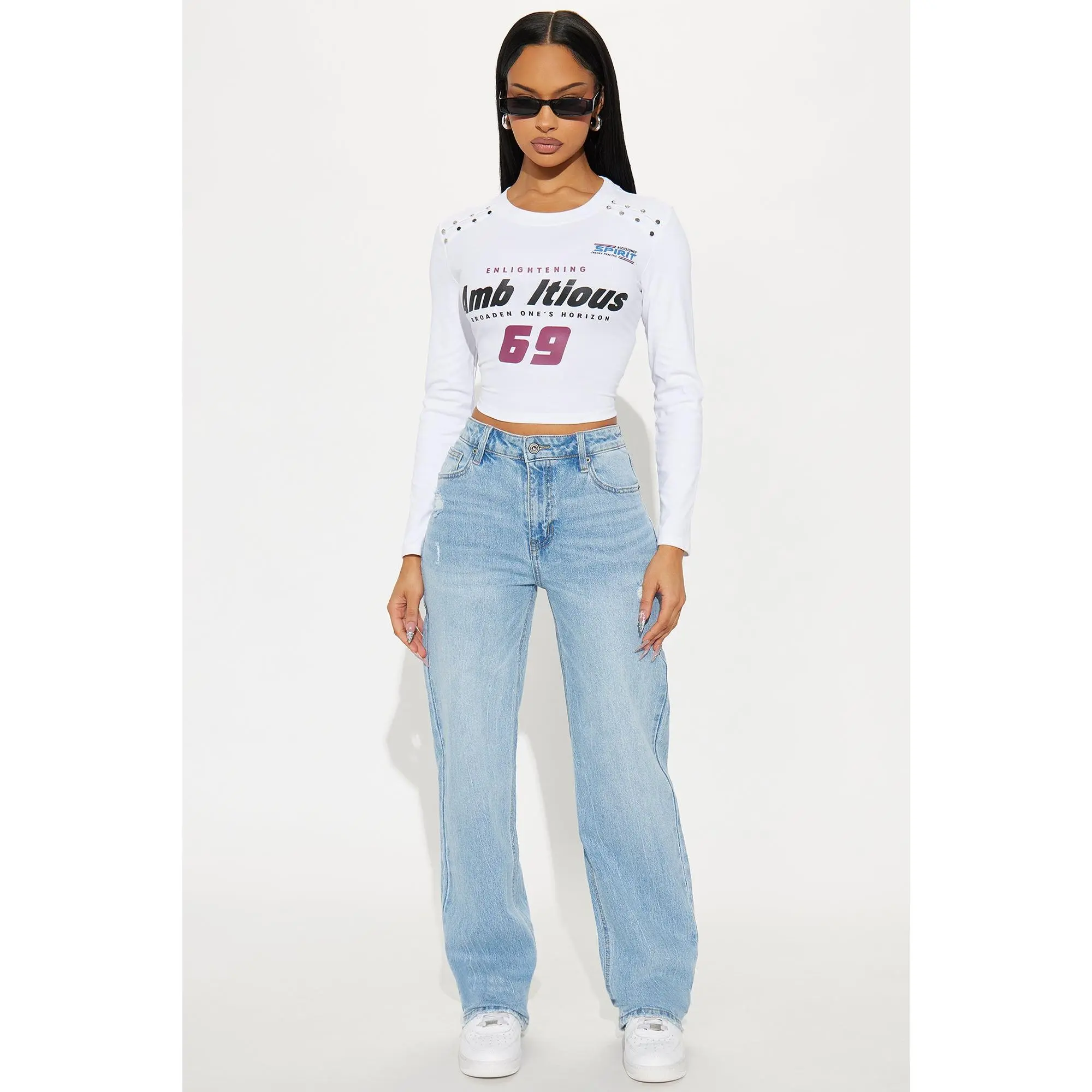 FASHION NOVA Women's 90s Classic Vintage Straight Leg Jeans - Light Wash