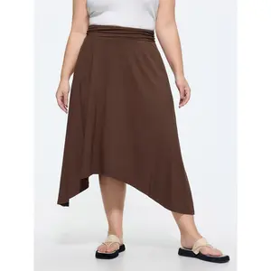 BLOOMCHIC Plus Size Supersoft Asymmetrical Hem Midi Skirt [M-6X]2026 Spotlight,Summer wins,Deals for you days