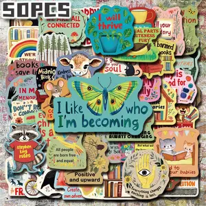 50PCS Motivational Quotes Aesthetic Stickers Pack, Inspirational Short Phrase Illustration Vinyl Stickers for Scrapbooking, Journal, Planner, Album, Laptop, Water Bottle, Phone Case, DIY Craft Decoration, Gift Wrapping, Packaging Labels