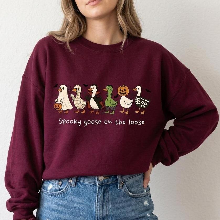 Comfort Colors Spooky Goose On The Loose Shirt, Funny Halloween Goose Tee, Vintage Spooky Season T-Shirt, Fall Graphic Gift Tops