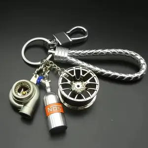 PVC Car Part Themed Keychains for Enthusiasts, Miniature Replica Models of Turbo, Gearbox, Brake Disc, and NOS Bottle