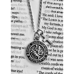 Saint Christopher Necklace – Unisex Stainless Steel Chain with Cross & Birthstone – Patron Saint of Travelers – Confirmation Gift