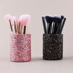 [Glitter Makeup Holder] Large Capacity Glitter Makeup Brush Holder - Sparkling Pink & Black Sequin Cosmetic Organizer for Women, Stylish Pencil Case, Perfect for Brushes & Beauty Essentials, Travel Makeup Storage | Durable Organizer