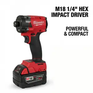 Milwaukee M18 FID3 18V 1/4-Inch Impact Driver Package with Lithium-Ion Battery and Fast Charger for Structural Wood Fastening and Decking Projects Providing 300Nm Maximum Torque with Advanced 4400IPM Impact Performance wrench brushless lmpact gun electric