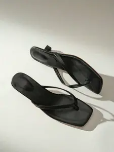 Women's Square Toe Kitten Heel Flip Flops, Minimalist Thong Slide Sandals, Elegant Low Heel Summer Beach Shoes for Vacation, Daily & Party Wear