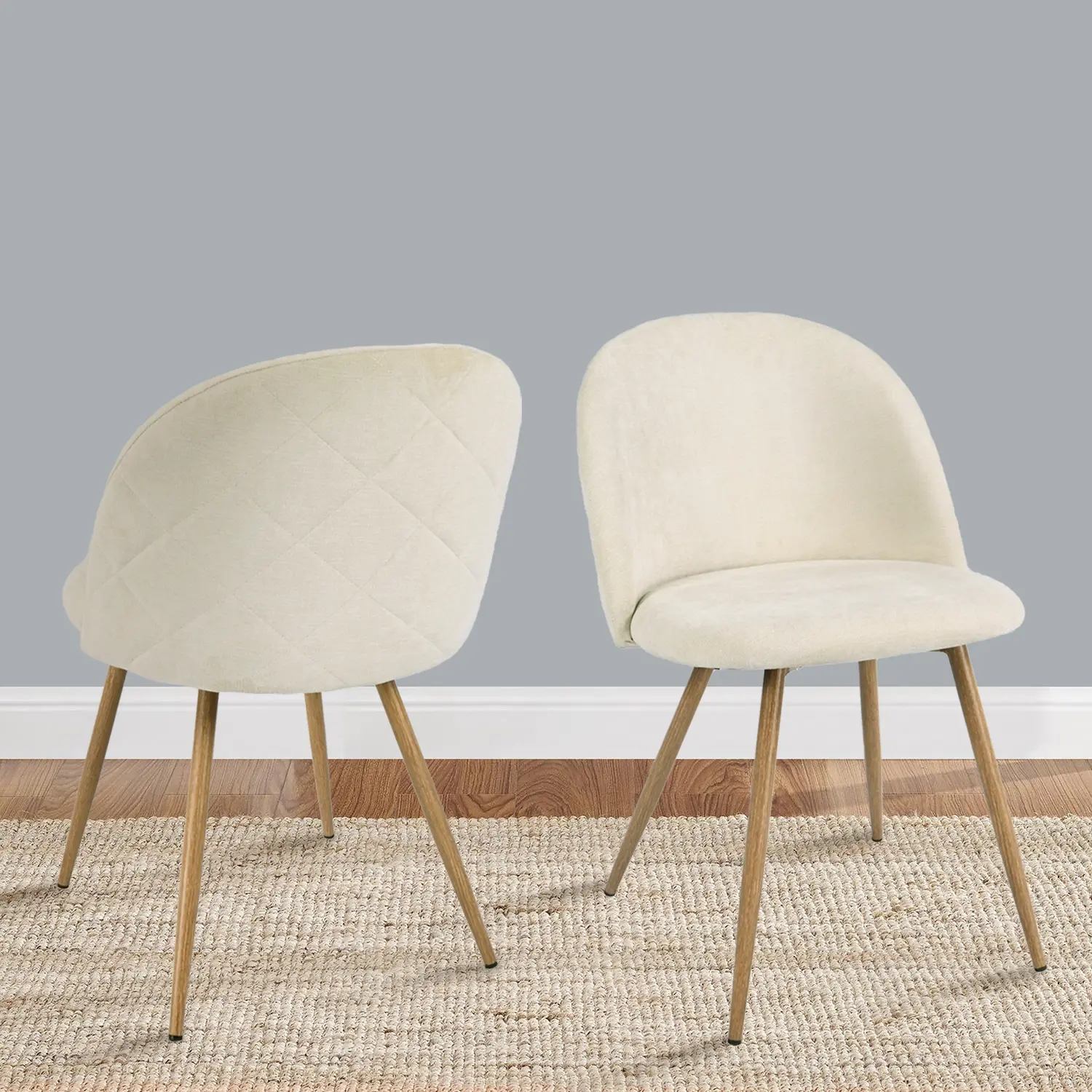 Homy Casa Zomba Upholstered Dining Chair, Beige Fabric Accent Chair with Wood Grain Metal Legs, Comfortable Side Chair for Kitchen, Dining Room, Living Room