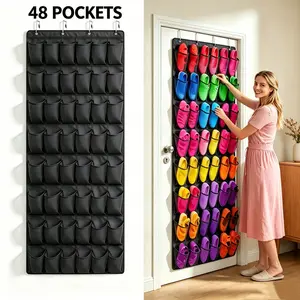 1PC 48 Pockets Over The Door Shoe Organizer, 6-Column Heavy Duty Hanging Shoe Rack with Large Breathable Mesh, Space Saving Maximize Space Shoe Storage Holder for Sneakers Heels, Behind Door Organizer for Entryway Bedroom Dorm College