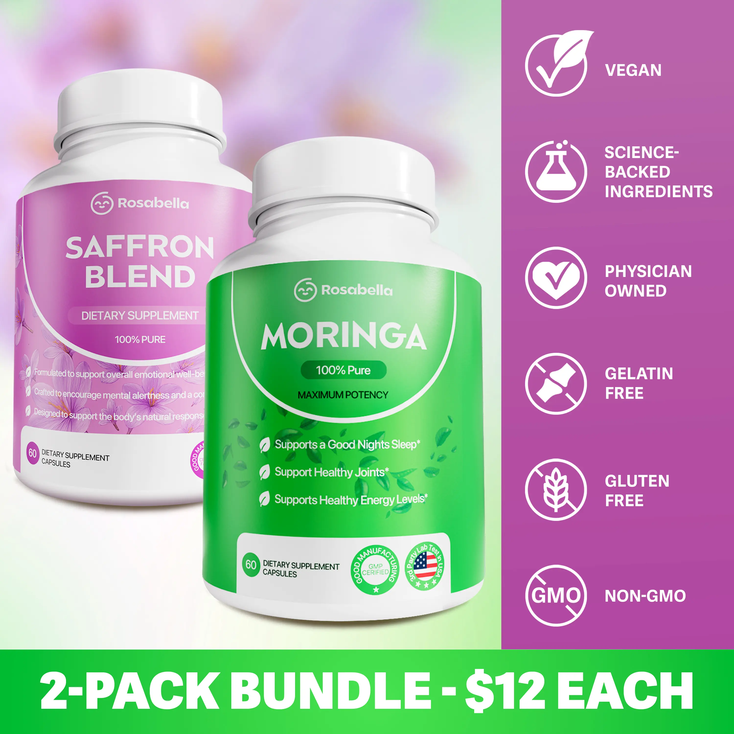 2-pack Rosabella Moringa and Saffron Blend for Immune support, calm mood, vitamins and minerals 2-pack Rosabella Moringa and Saffron Blend for Immune support, calm mood, vitamins and minerals