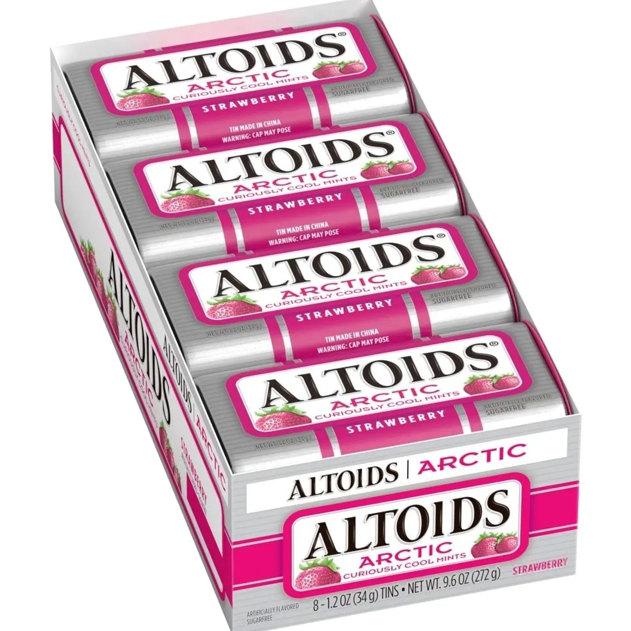 ALTOIDS Arctic Strawberry Breath Mints Hard Candy Bulk, 1.2 oz Tin (Pack of 8)