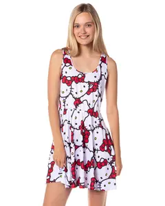 Sanrio Hello Kitty Women's All Over Print Tank Top Adult Casual Summer Spring A-Line Skater Dress