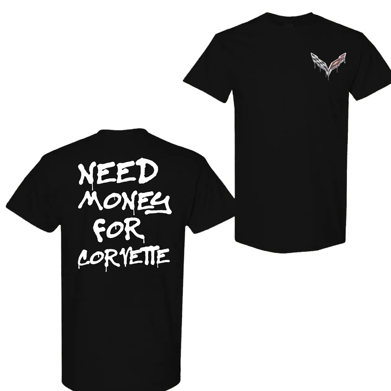Men's Oversized Unisex "Need Money for Corvette" Short-Sleeve Round Neck T-Shirt, Funny Comfortable Streetwear Top, Casual Menswear Clothes