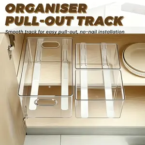 4-Pack Drawer Organizer Rails, No-Drill Adjustable Shelves, Adhesive Backing, Ideal for Kitchen & Bathroom Cabinets, 2 Sets Included