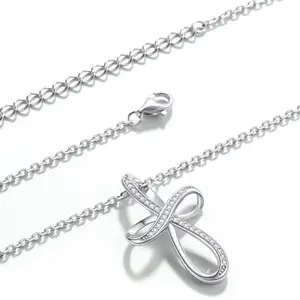 ChicSilver S925 Elegant Sterling Silver Sparkling Cubic Zirconia Infinity Cross Necklace for Women
