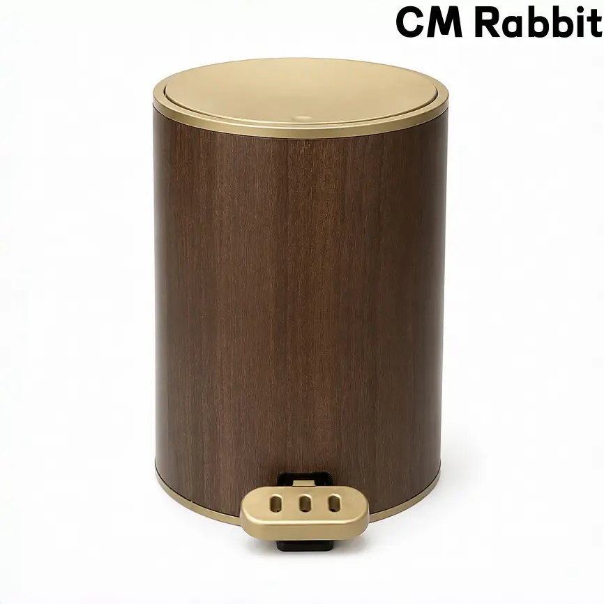 Wood Grain Round Pedal  Can with Liner Retaining Ring, ft-Operated Lidded Odor-Proof Waste Bin, Gold-Trimmed Decor Bin for Bathroom, Kitchen  cans for kitchen Touchless Lid Sleek Black Touch-Lid office, Plastic automatic Double Tilt Out Trash Cabinet