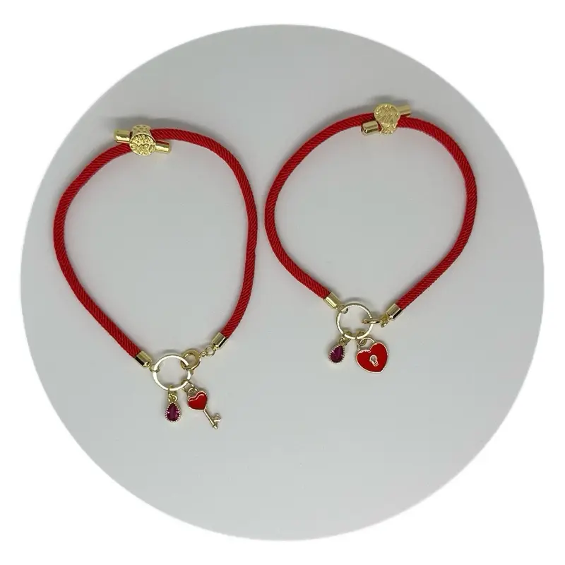 Bestie Matching Bracelets with Key and Lock Charms - Adjustable Nylon Bracelets, Custom Hand-Assembled, Available in Pairs
