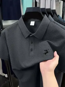Paulo Polo Shirt A313 Horse Print, Quick-Dry Summer Men's Casual Slim-Fit Short Sleeve, Geometric Pattern Business Sport Top