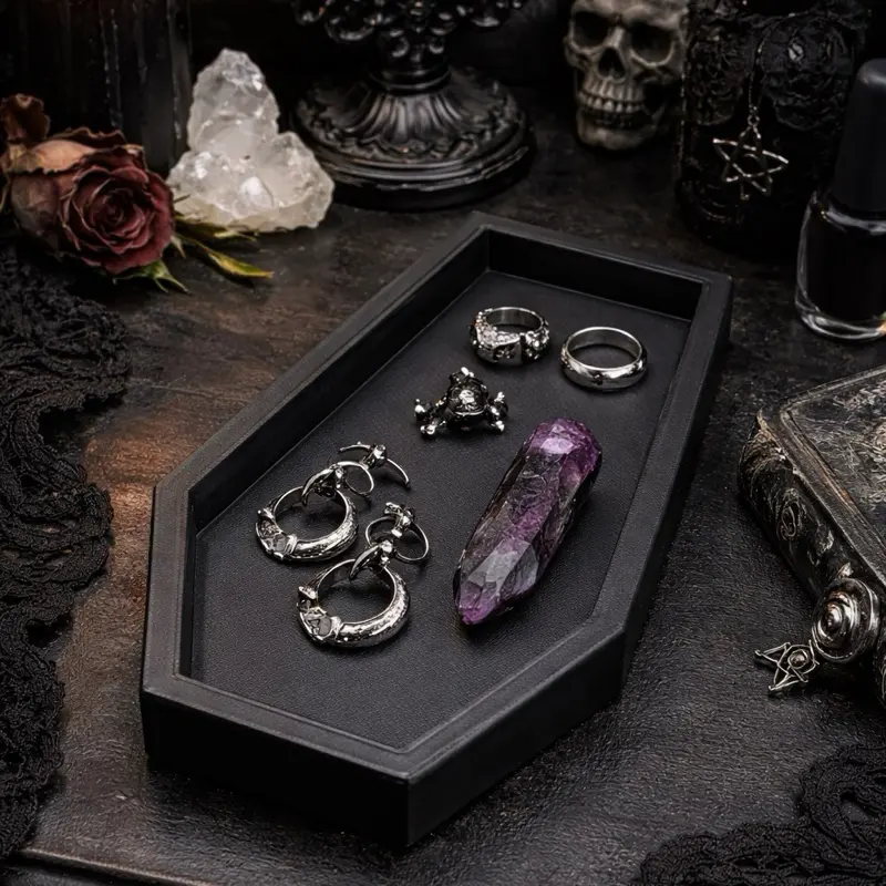 Gothic Coffin Jewelry Tray, 7-Inch Catch-All Trinket Dish for Jewelry Storage & Small Accessory Organization