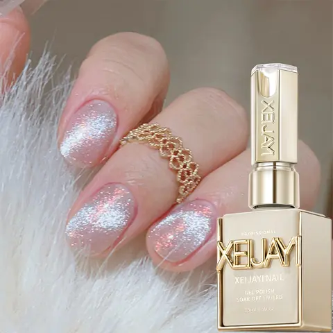 XEIJAYI 1PCS 15ml TPO & HEMA-Free Snow Pear Ice Cream Cat Eye UV Nail Gel Bottle, Reflective Magnetic Effect, Brilliant Shine, Soak-Off LED Gel for Home Salon DIY Manicure & Nail Art, Flower-Inspired Stylish Gift for Women