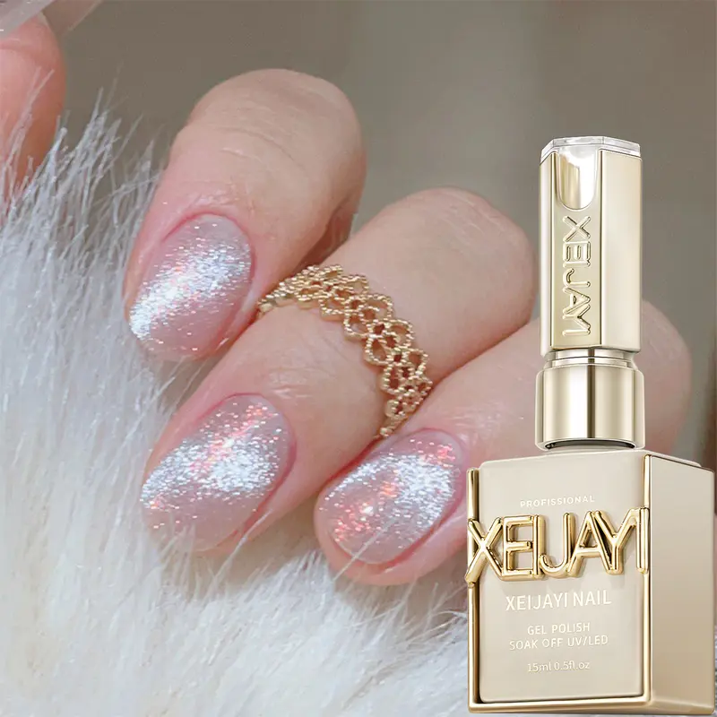 XEIJAYI 1PCS 15ml TPO & HEMA-Free Snow Pear Ice Cream Cat Eye UV Nail Gel Bottle, Reflective Magnetic Effect, Brilliant Shine, Soak-Off LED Gel for Home Salon DIY Manicure & Nail Art, Flower-Inspired Stylish Gift for Women