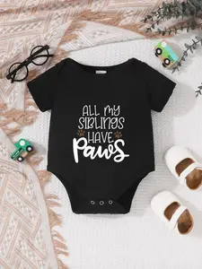 Newborn Summer Short Sleeve Onesie, Unisex Baby Soft Skin-Friendly Romper, Cute Claw Print Letter Design, Fitted Style