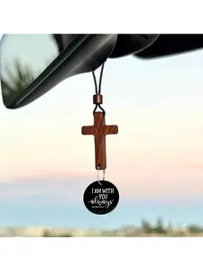 2-packNFC Bible Cross Car Pendant - Western Cross Walnut Wood Ornament Party Gift