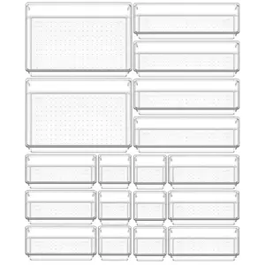 Clear Plastic Drawer Organizer, 18/21/25pcs Multi-size Desktop Drawer Divider Storage Box, Storage Organizer for Cosmetic, Jewelry, Kitchen, Bedroom, Bathroom, Office