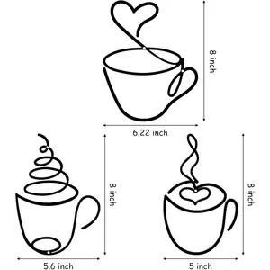 3 Pieces Coffee Cup Acrylic Wall Art Wire Coffee Bar Hanging Decor Cafe Themed Vintage Rustic Acrylic Sign for Kitchen Restaurant Shop Home Office Accessories, Car Interior Accessories Gift Room Transparent Decorative summervibes