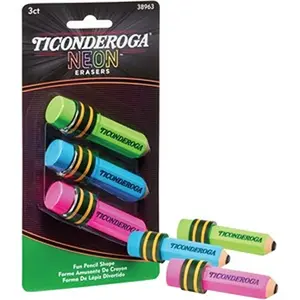 Ticonderoga DIXX38963 Ticonderoga Style Eraser, Assorted Color - Pack of 3