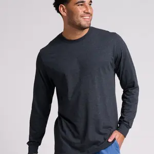 Long Sleeve Cotton Shirts for Men Work Wear Indoors Outdoors Black Crew Neck T-Shirt Soft Breathable Menswear Elegant Tops